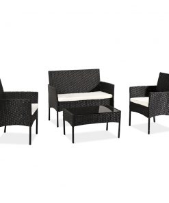 4-Piece Patio Wicker Rattan Chair Conversation Set with Cushion